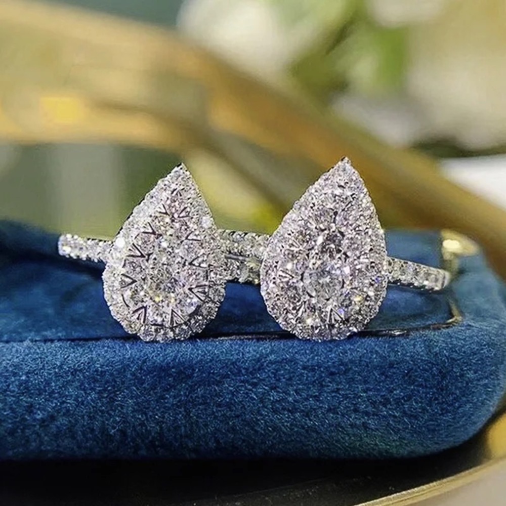 New 925 Silver Pear Cut Diamond Ring - Picture 3 of 6